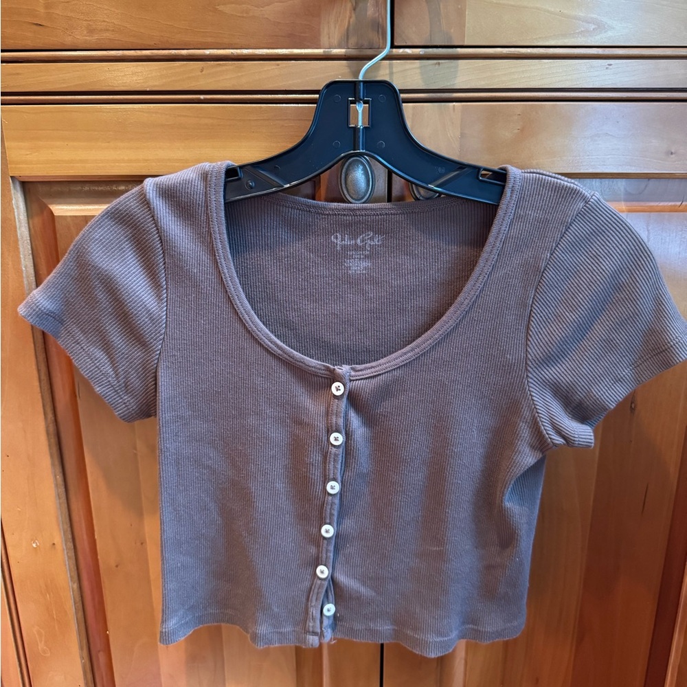 Brandy Melville Gray Button Down Crop Top